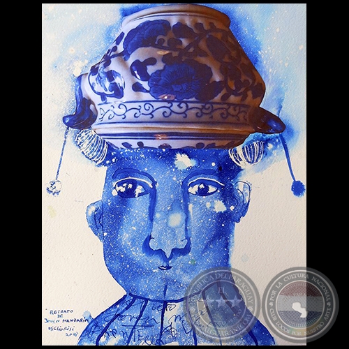 Retrato de joven mandarn - Serie AZUL dibujo sobre papel de Ricardo Migliorisi - Ao: 2018